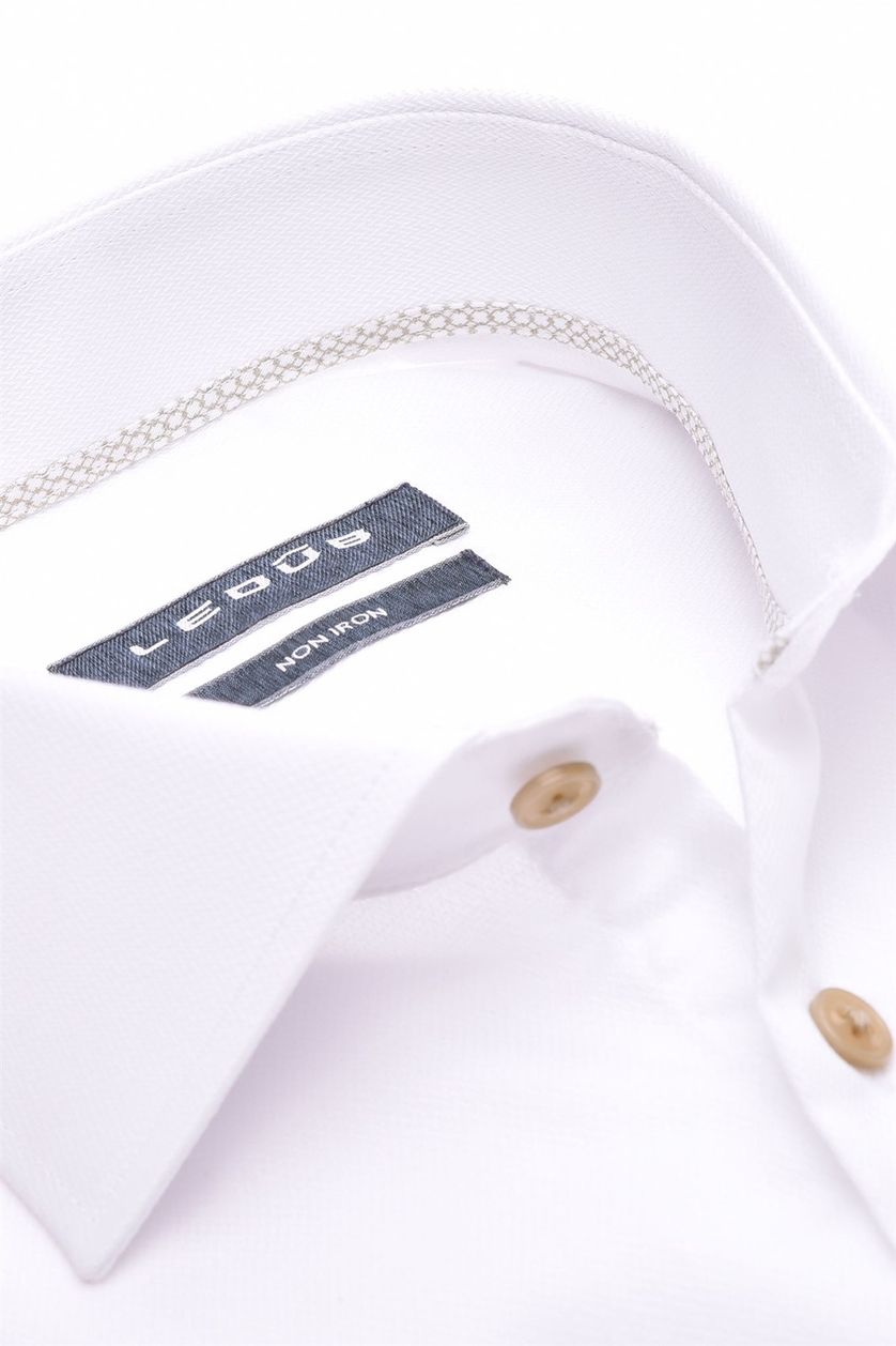 Ledub overhemd mouwlengte 7 Modern Fit New normale fit wit effen strijkvrij katoen wide spread boord