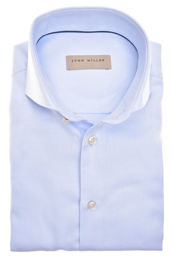 John Miller overhemd mouwlengte 7 slim fit lichtblauw effen katoen