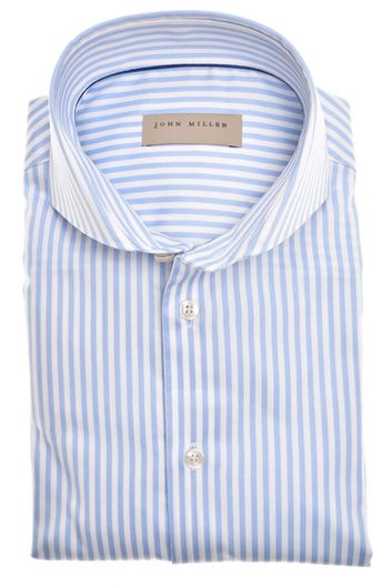 John Miller overhemd mouwlengte 7 Tailored Fit normale fit lichtblauw gestreept katoen  stretch