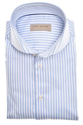 John Miller John Miller overhemd mouwlengte 7 Tailored Fit normale fit lichtblauw gestreept katoen  stretch