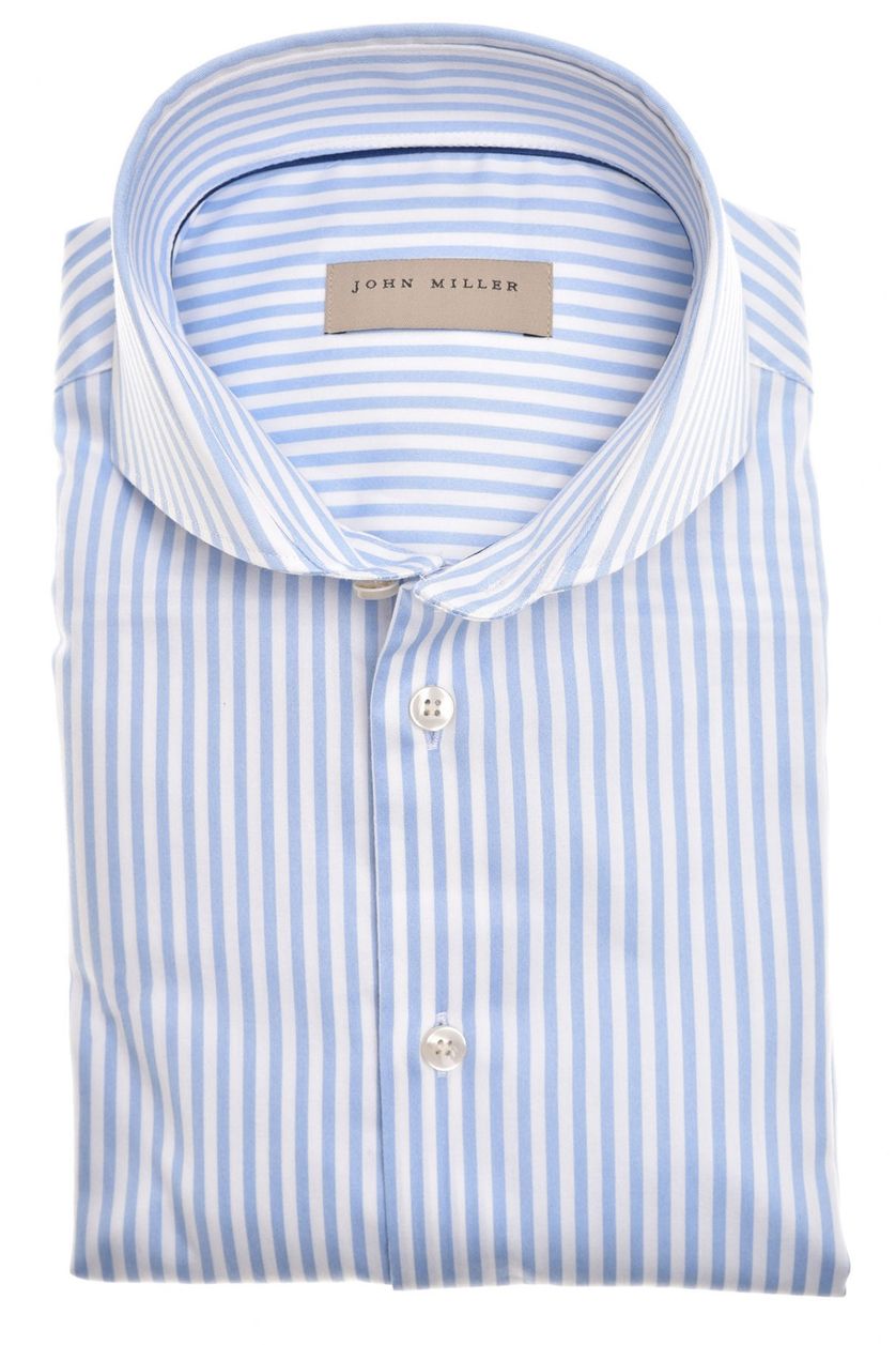 John Miller overhemd stretch mouwlengte 7 Tailored Fit normale fit lichtblauw gestreept katoen
