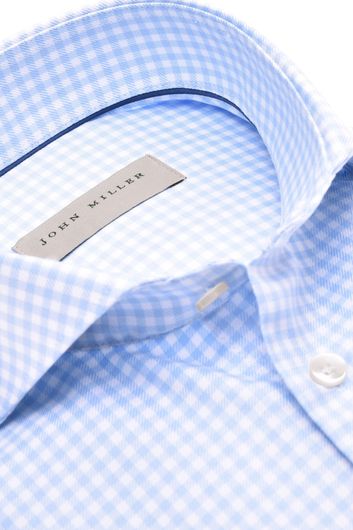 John Miller business overhemd slim fit lichtblauw geruit katoen strijkvrij