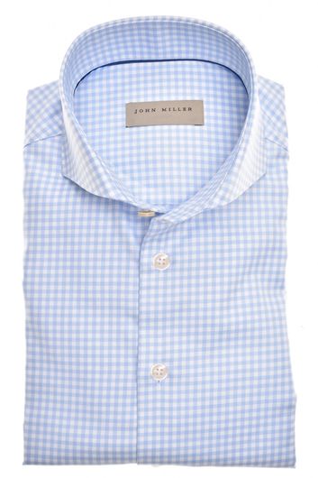 John Miller business overhemd Tailored Fit normale fit lichtblauw geruit katoen strijkvrij