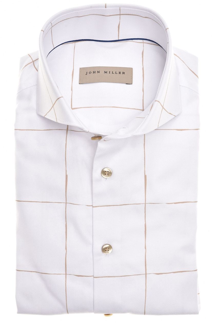 Katoenen John Miller business overhemd Tailored Fit geruit wit