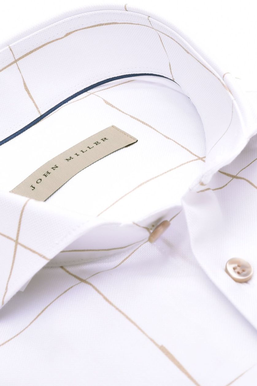 Katoenen John Miller business overhemd Tailored Fit geruit wit