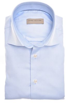 John Miller katoenen John Miller overhemd mouwlengte 7 Tailored Fit normale fit effen lichtblauw
