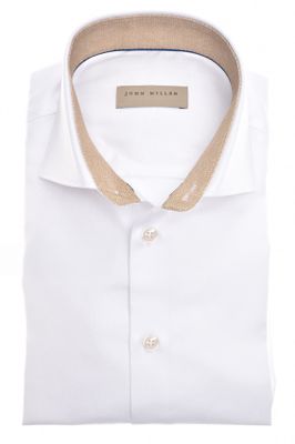 John Miller katoenen John Miller overhemd mouwlengte 7 Tailored Fit effen wit