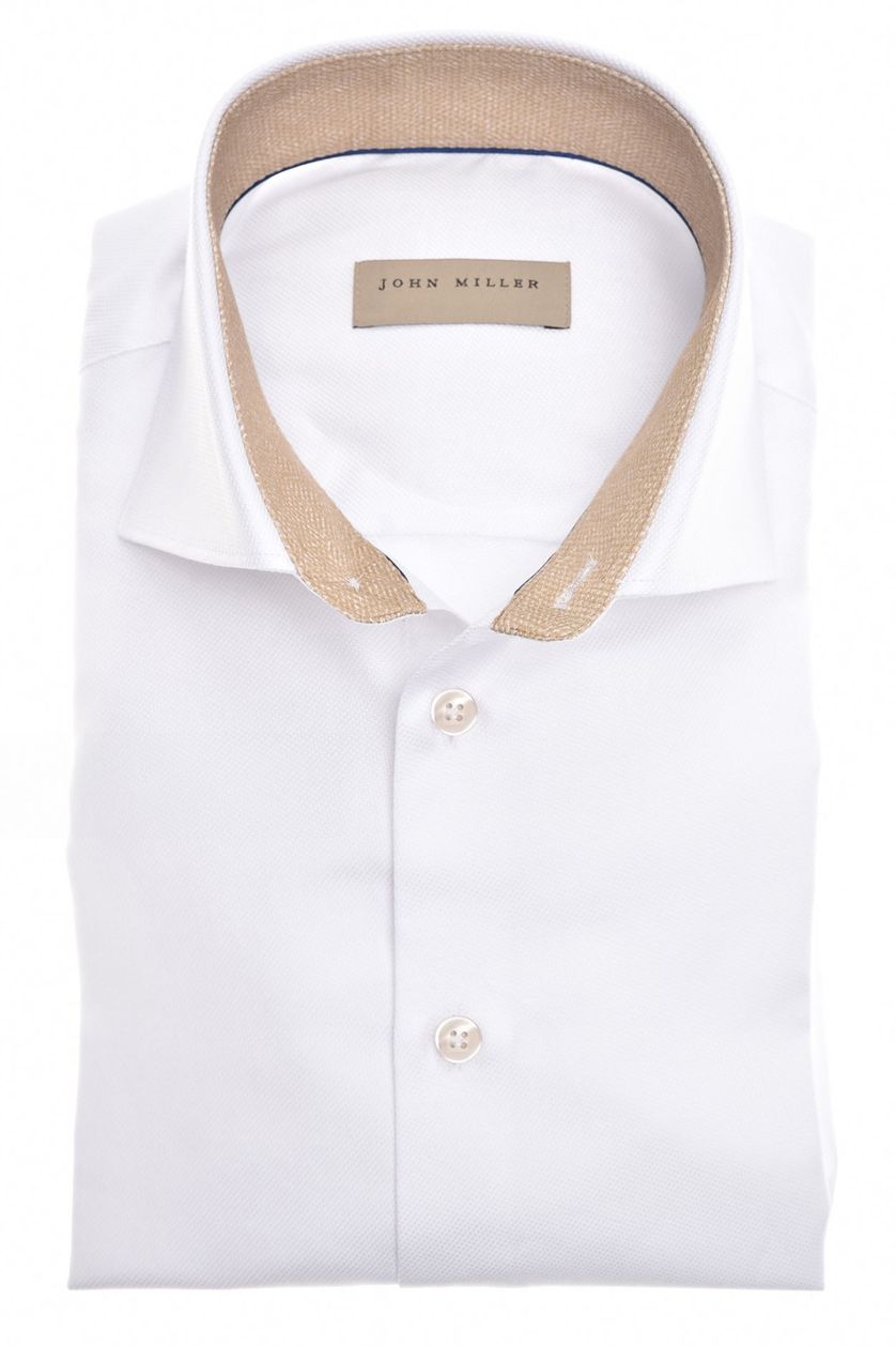 katoenen John Miller overhemd mouwlengte 7 Tailored Fit effen wit