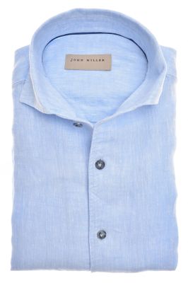 John Miller linnen John Miller overhemd mouwlengte 7 Slim Fit effen lichtblauw