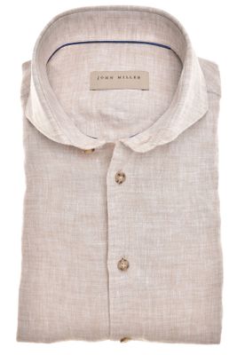 John Miller John Miller business overhemd Slim Fit bruin effen linnen