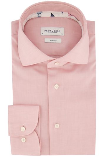 Slim fit Profuomo katoenen overhemd roze strijkvrij