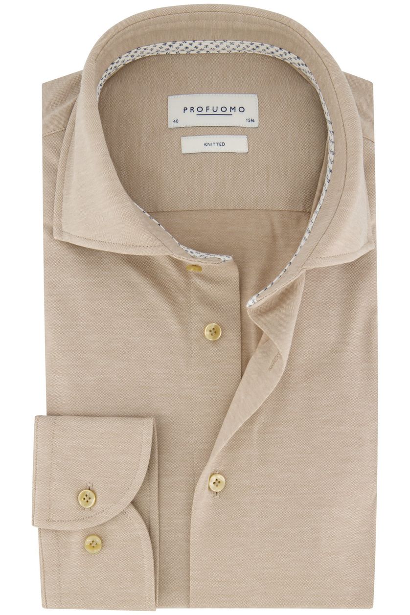 Knitted Profuomo overhemd katoen slim fit beige