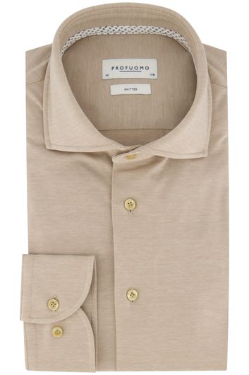 Profuomo business overhemd slim fit beige effen katoen