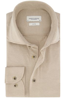 Profuomo Profuomo business overhemd slim fit beige geruit katoen