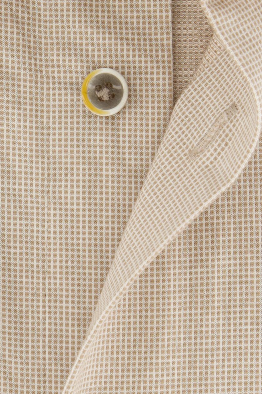 katoenen Profuomo overhemd slim fit beige geruit