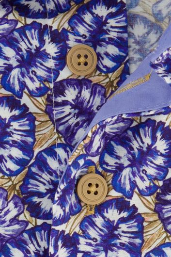 Portofino overhemd bloemenprint blauw katoen