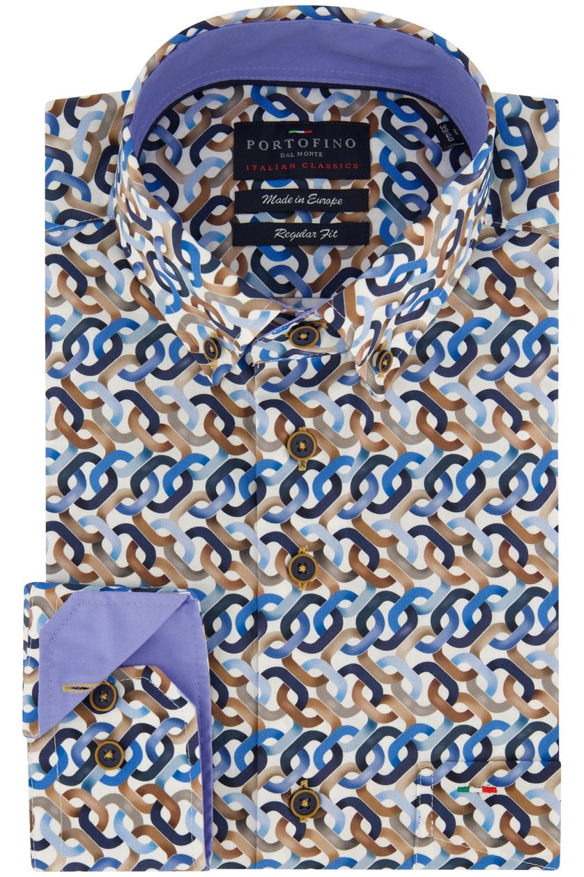 katoenen Portofino casual overhemd blauw geprint wijde fit