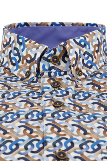 Portofino overhemd wijde fit blauw geprint katoen