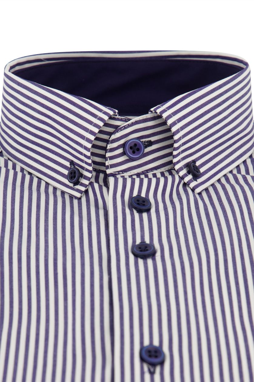 Regular fit donkerblauw Portofino overhemd gestreept katoen