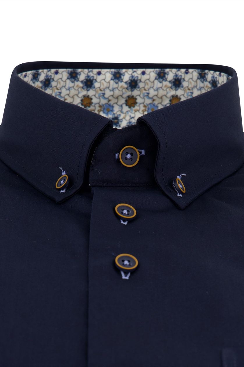 Katoenen Portofino casual overhemd effen donkerblauw wijde fit 