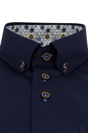Portofino casual overhemd wijde fit donkerblauw effen katoen