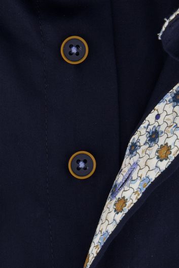 Portofino casual overhemd wijde fit donkerblauw effen katoen