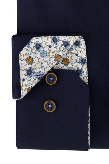 Portofino overhemd wijde fit effen donkerblauw katoen