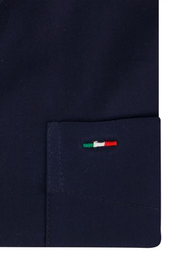 Portofino overhemd wijde fit effen donkerblauw katoen