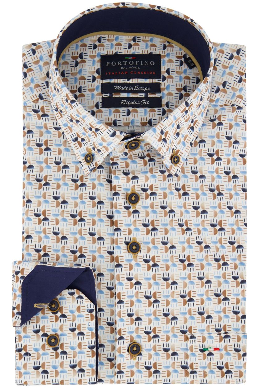 Portofino overhemd blauw met print regular fit button-down boord