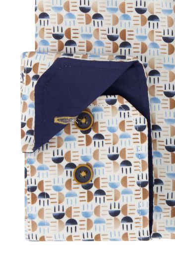 Portofino overhemd blauw geprint regular fit met borstzak
