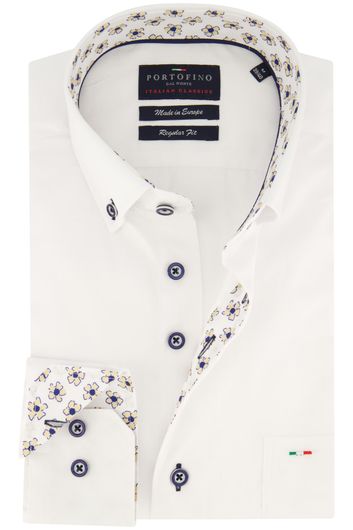 Portofino overhemd regular fit wit katoen borstzak