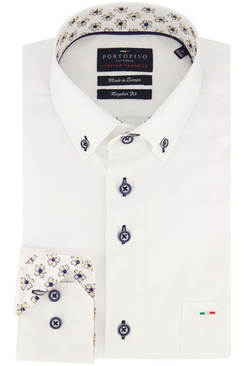 Portofino overhemd regular fit wit katoen borstzak