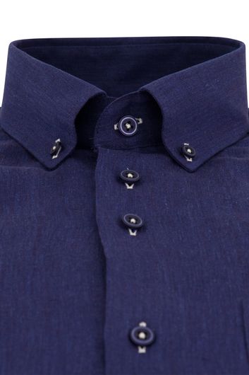 Portofino casual overhemd wijde fit donkerblauw effen 100% linnen 