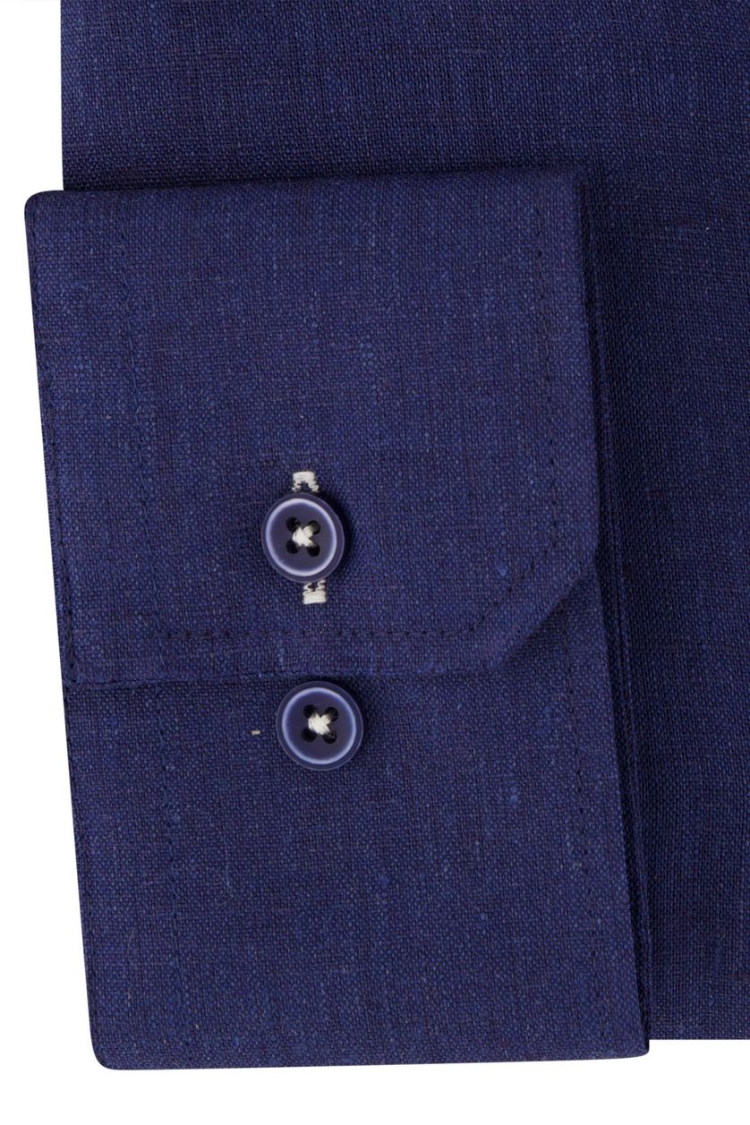 Portofino casual overhemd wijde fit donkerblauw effen linnen button-down boord