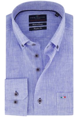 Portofino Portofino casual overhemd wijde fit lichtblauw gemêleerd linnen lange mouwen