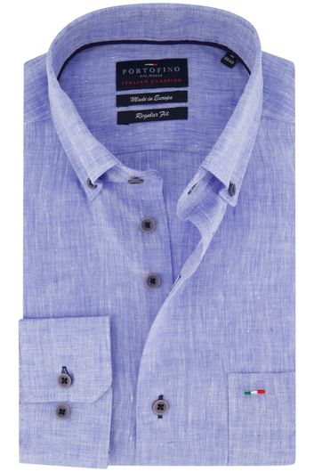 Portofino casual overhemd wijde fit lichtblauw gemêleerd linnen