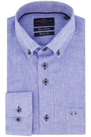 Portofino casual overhemd wijde fit lichtblauw gemêleerd linnen button-down boord