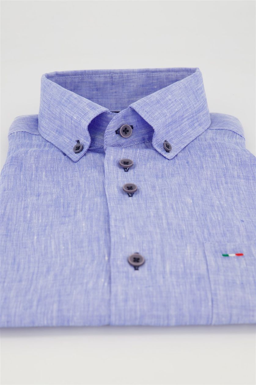 Portofino casual overhemd wijde fit lichtblauw gemêleerd linnen lange mouwen