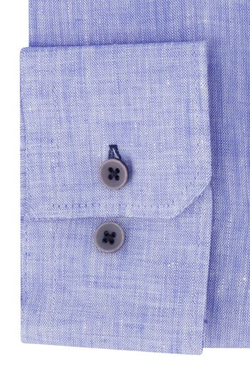 Portofino casual overhemd wijde fit lichtblauw gemêleerd linnen button-down boord