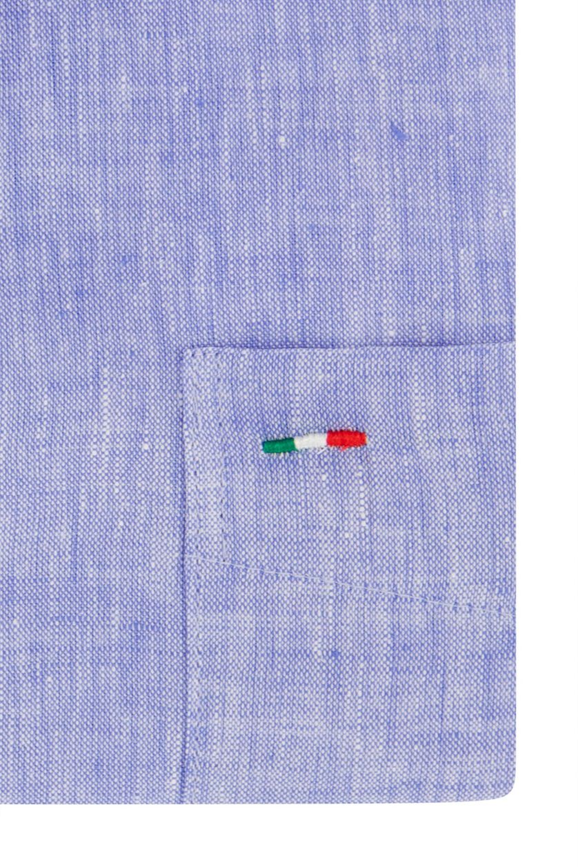 Portofino casual overhemd wijde fit lichtblauw gemêleerd linnen lange mouwen
