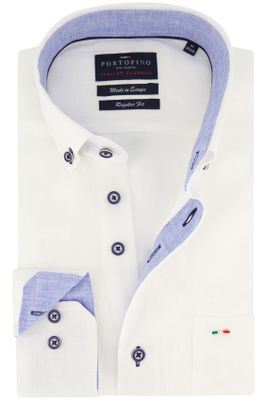 Portofino Portofino casual overhemd 100% linnen wijde fit wit effen