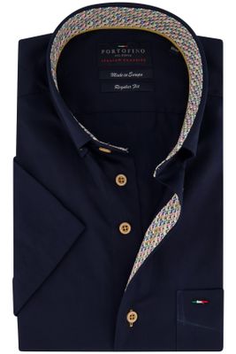 Portofino Portofino overhemd korte mouw wijde fit effen donkerblauw katoen
