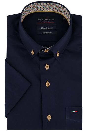 Portofino overhemd korte mouw wijde fit effen donkerblauw katoen