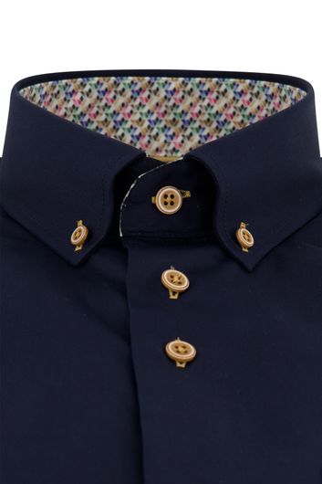 Portofino casual overhemd korte mouw wijde fit donkerblauw effen katoen