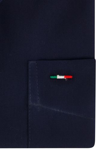 Portofino overhemd korte mouw wijde fit effen donkerblauw katoen