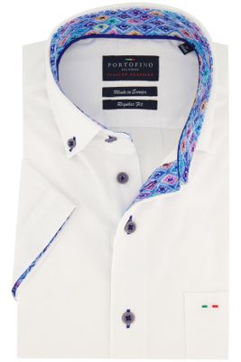 Portofino Portofino overhemd korte mouw button-down effen wit