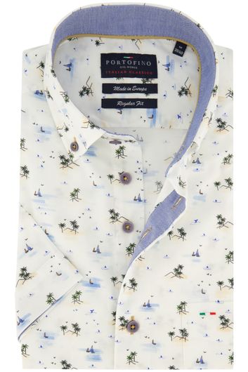 Portofino casual overhemd korte mouw wijde fit wit geprint