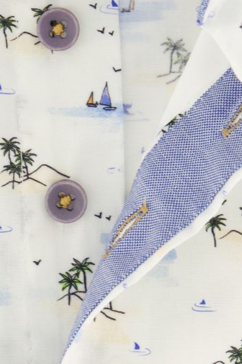 Portofino casual overhemd korte mouw wijde fit wit geprint