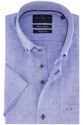 Portofino casual overhemd korte mouw wijde fit lichtblauw gemêleerd