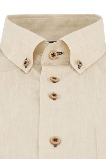 Regular fit Portofino beige gemêleerd overhemd linnen
